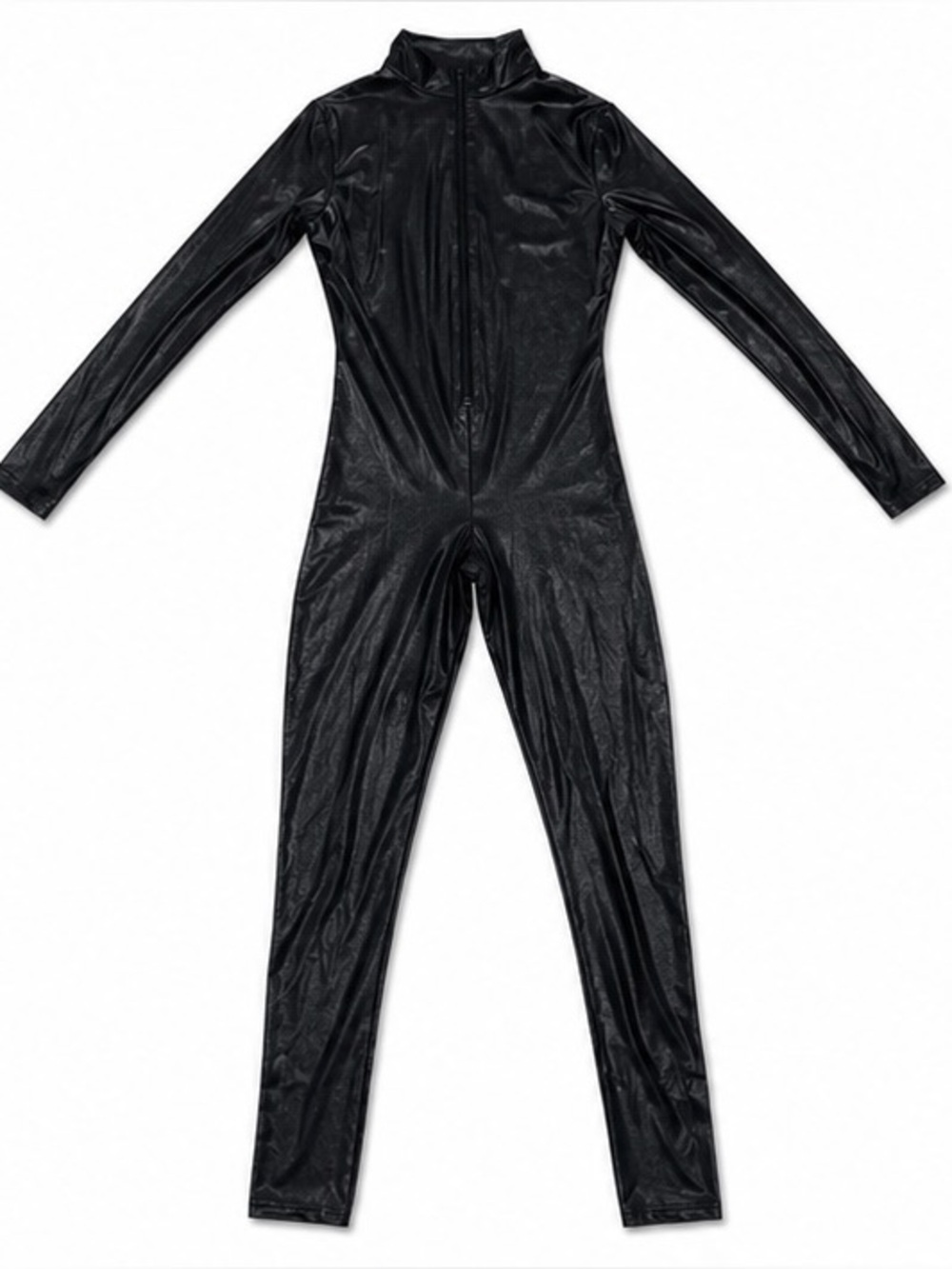 Spirit Halloween Black Widow Catsuit Black Faux Leather Jumpsuit Size M